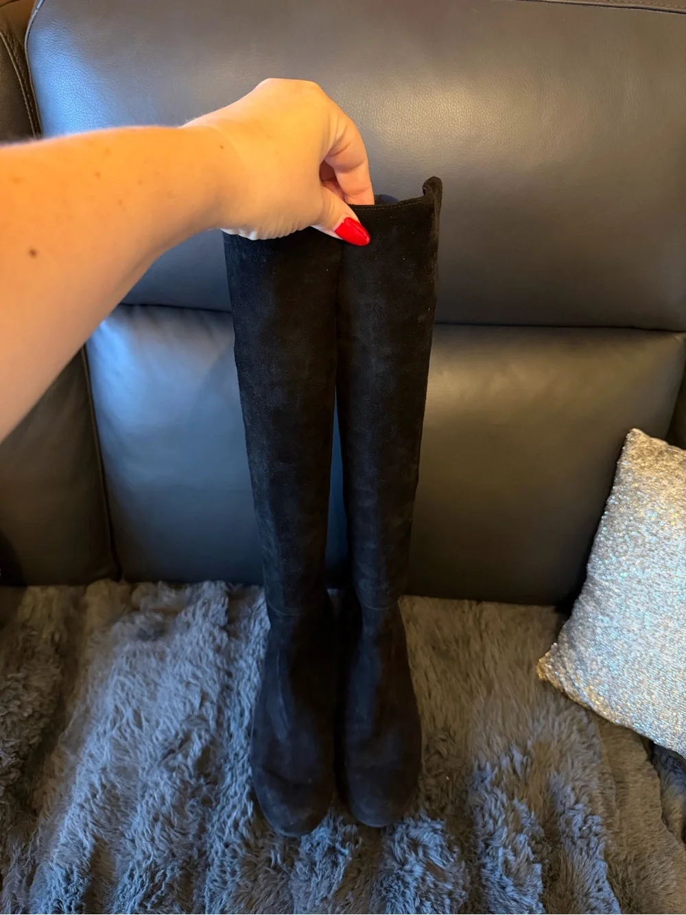 Stuart Weitzman Lander Over-the-knee Wedge Boots Black Suede Size 7